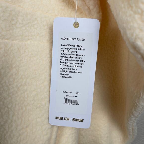 Rhone Aloft Fleece Full Zip Hoodie Cream Size XXL Soft Relaxed Fit NEW - Picture 5 of 11